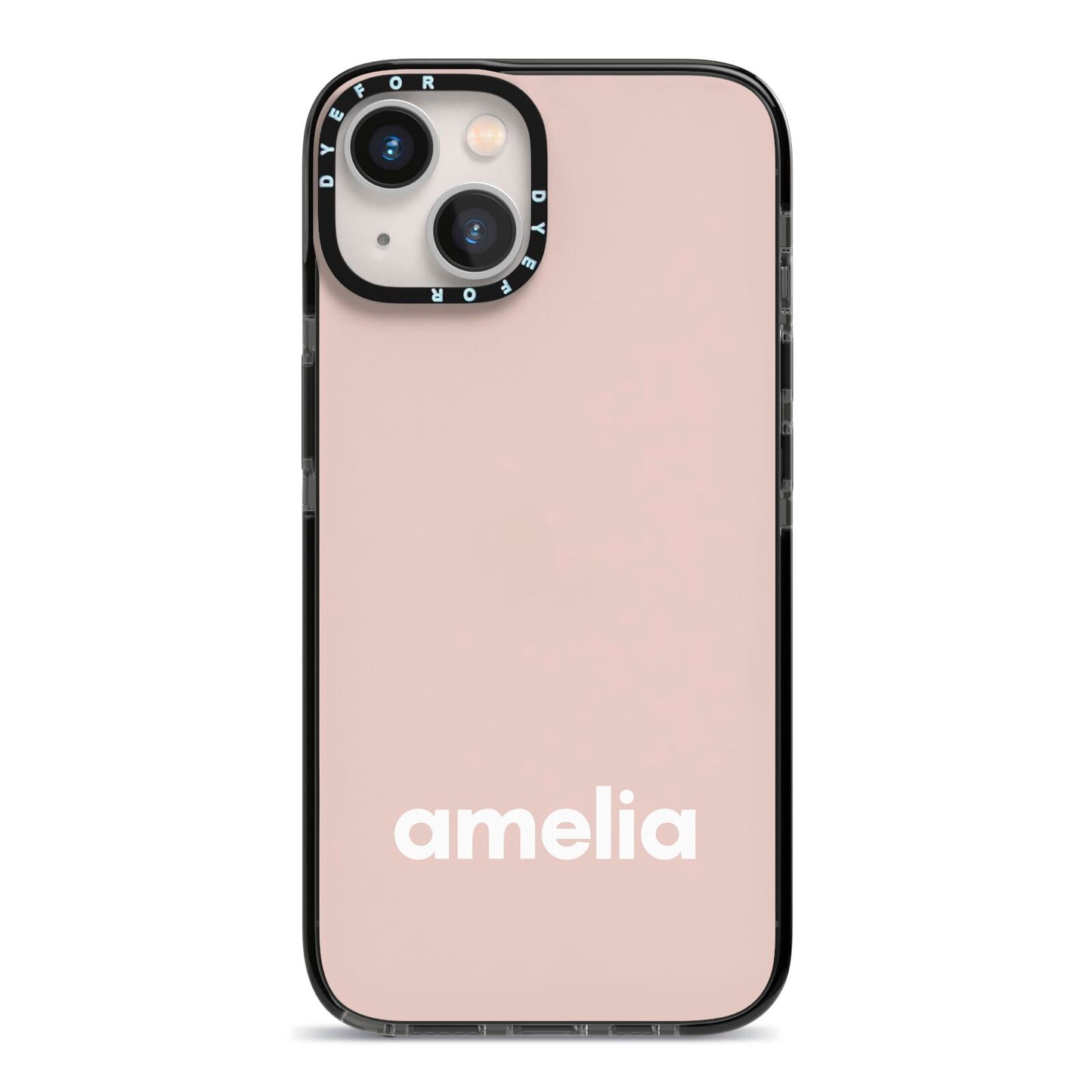 Simple Blush Pink with Name iPhone 13 Black Impact Case on Silver phone