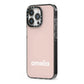 Simple Blush Pink with Name iPhone 13 Pro Black Impact Case Side Angle on Silver phone