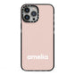 Simple Blush Pink with Name iPhone 13 Pro Max Black Impact Case on Silver phone