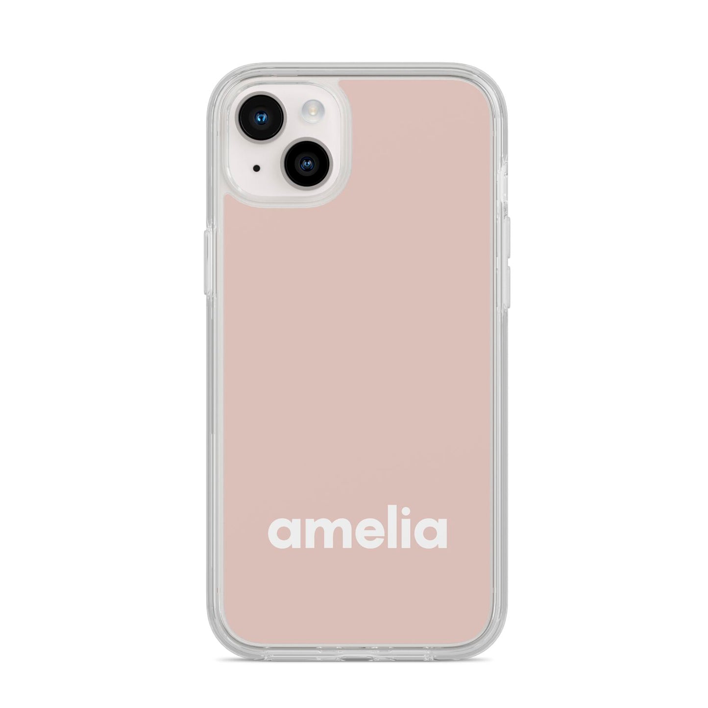 Simple Blush Pink with Name iPhone 14 Plus Clear Tough Case Starlight