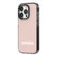 Simple Blush Pink with Name iPhone 14 Pro Black Impact Case Side Angle on Silver phone