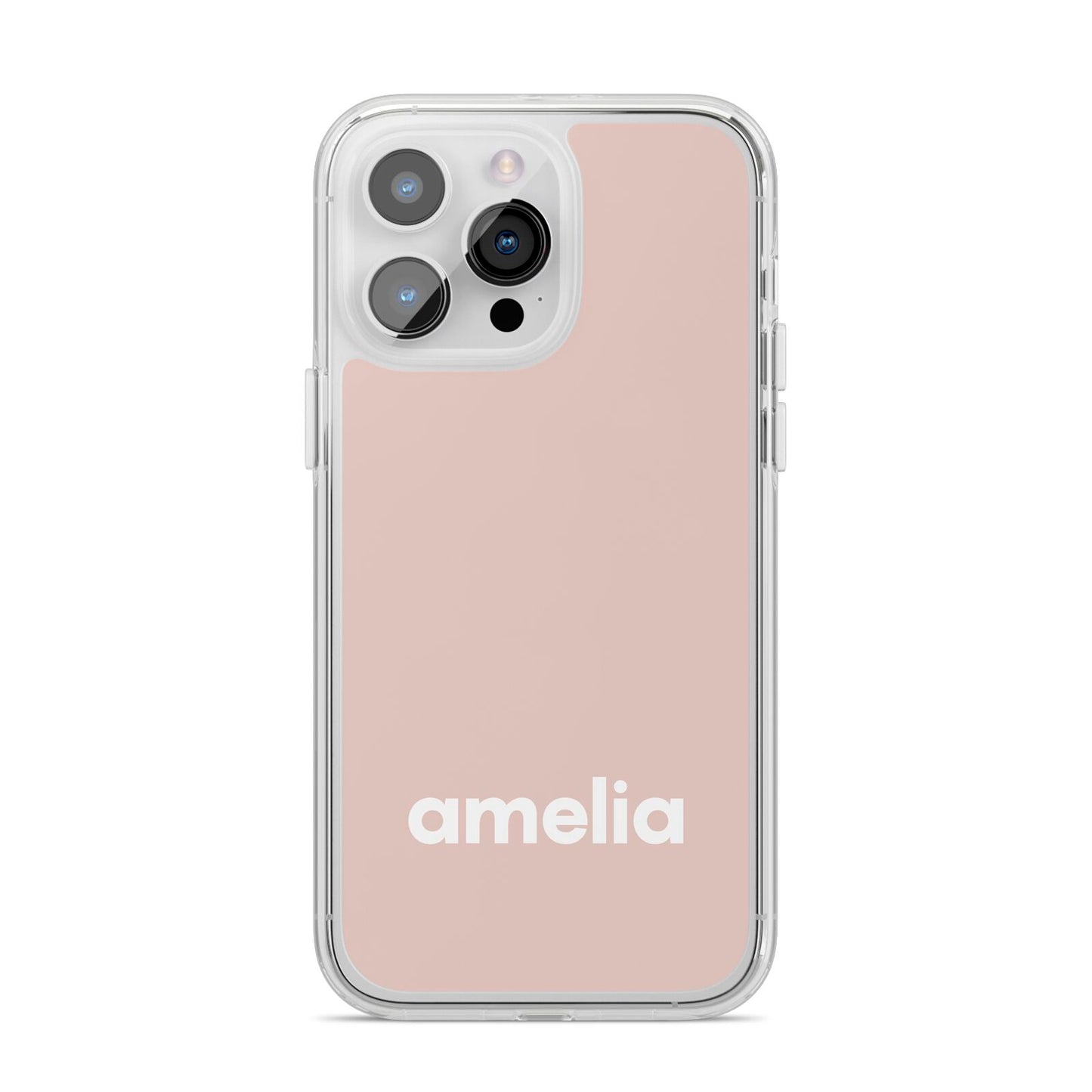 Simple Blush Pink with Name iPhone 14 Pro Max Clear Tough Case Silver