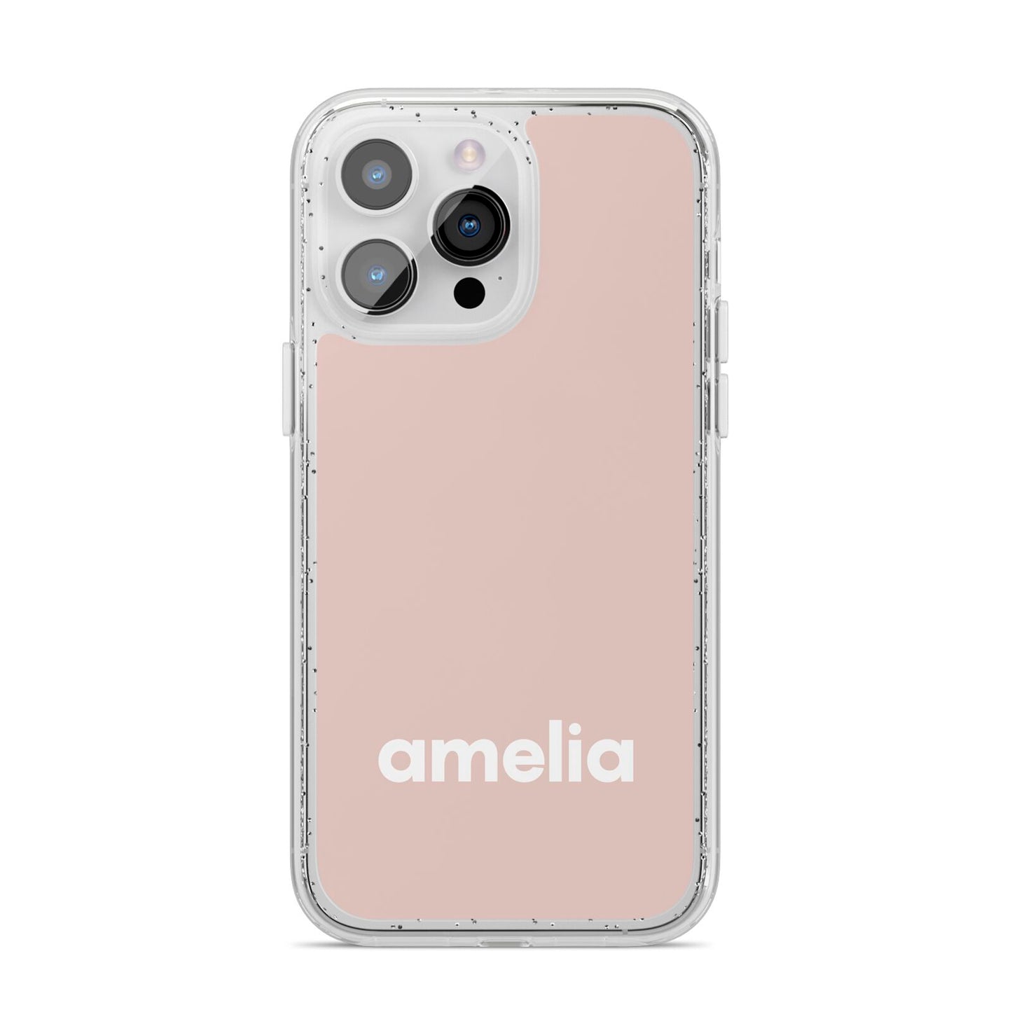 Simple Blush Pink with Name iPhone 14 Pro Max Glitter Tough Case Silver