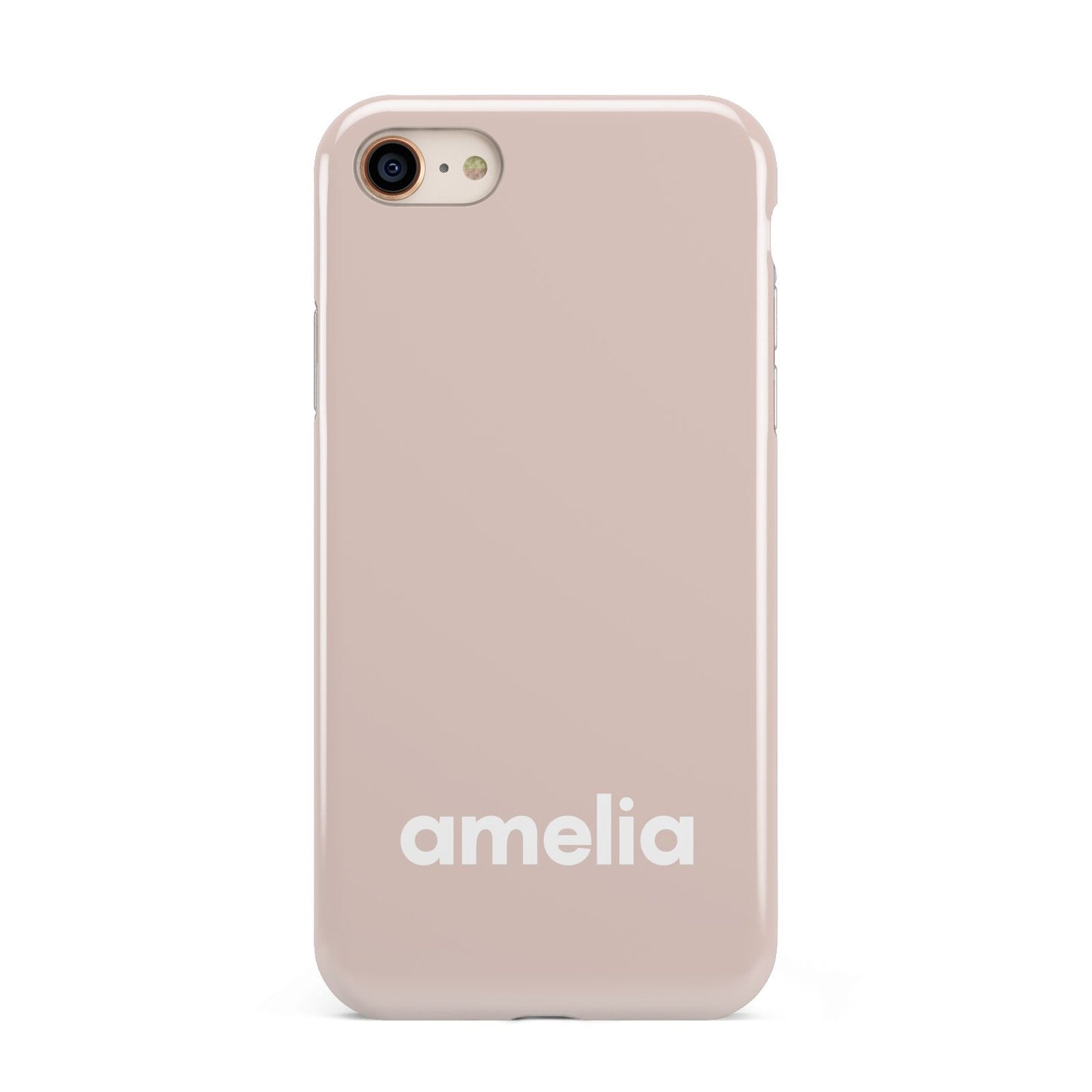 Simple Blush Pink with Name iPhone 8 3D Tough Case on Gold Phone