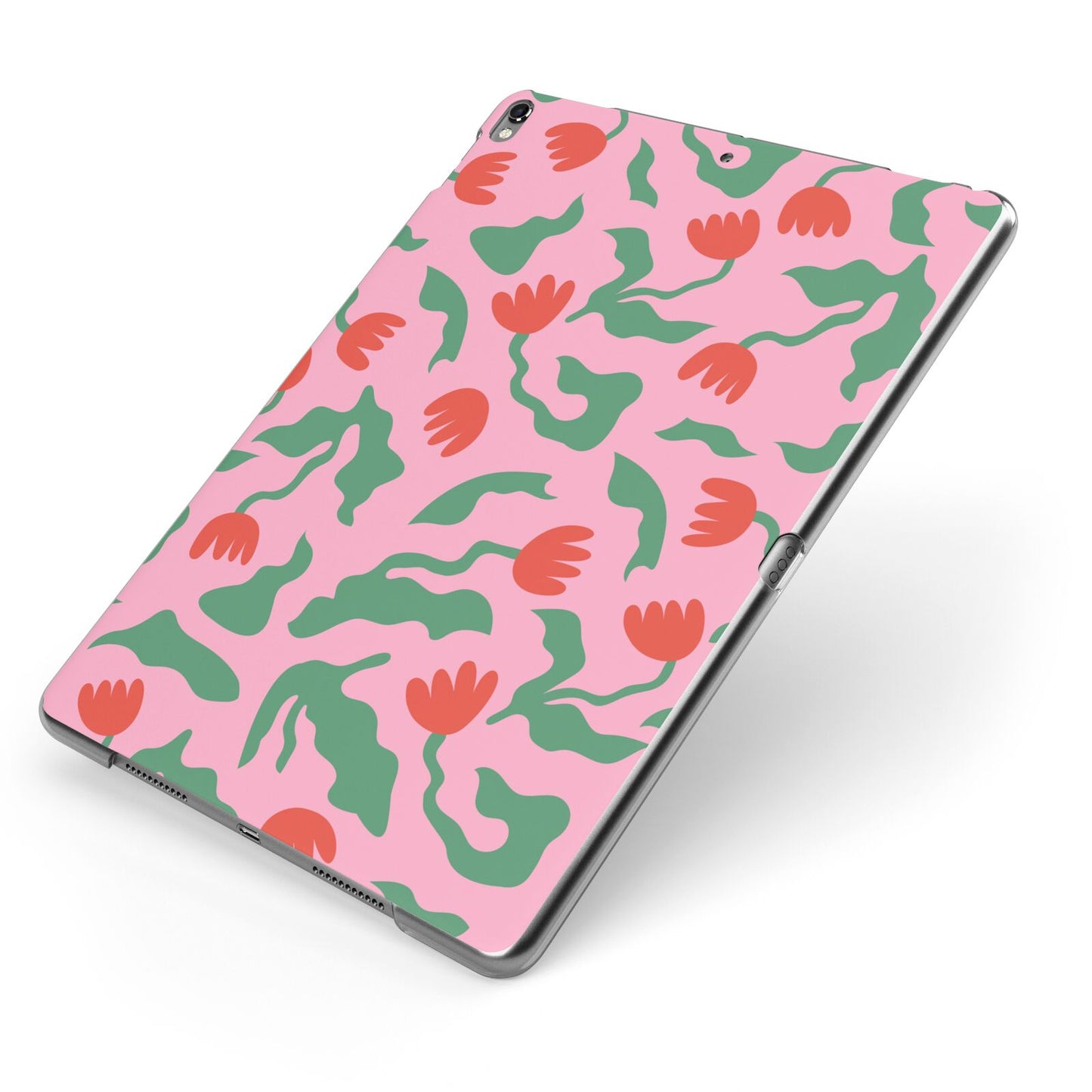 Simple Floral Apple iPad Case on Grey iPad Side View
