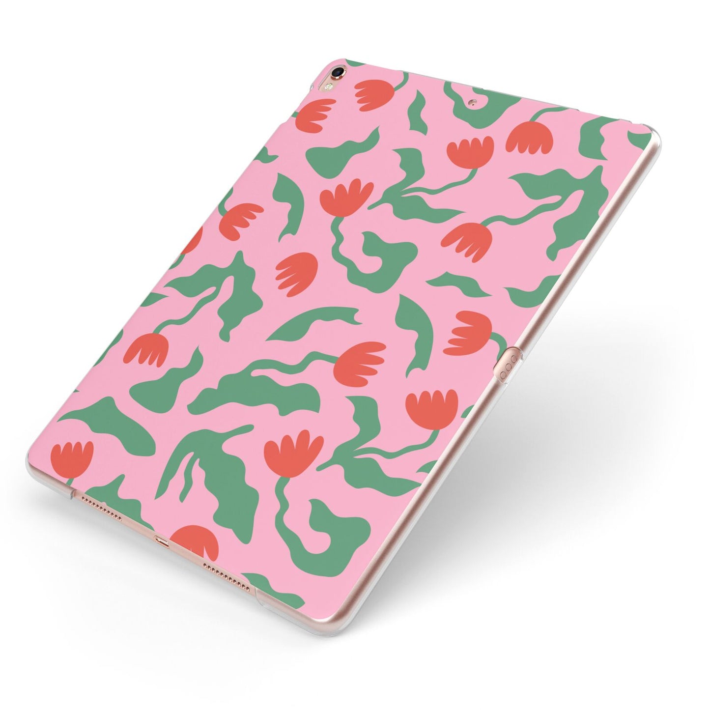 Simple Floral Apple iPad Case on Rose Gold iPad Side View
