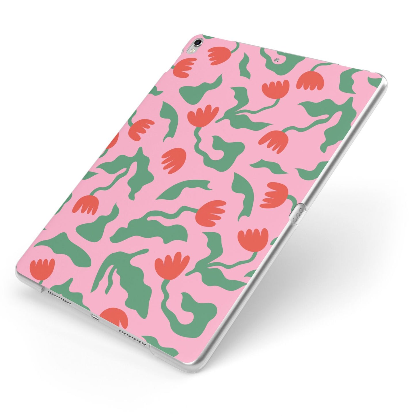 Simple Floral Apple iPad Case on Silver iPad Side View