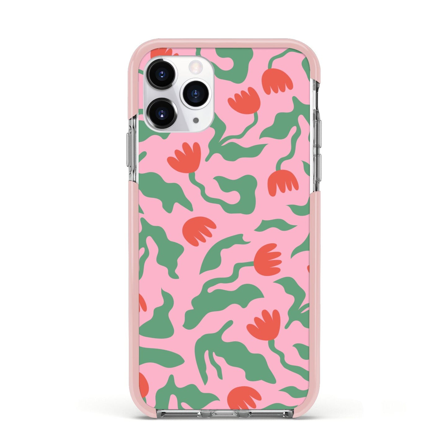 Simple Floral Apple iPhone 11 Pro in Silver with Pink Impact Case