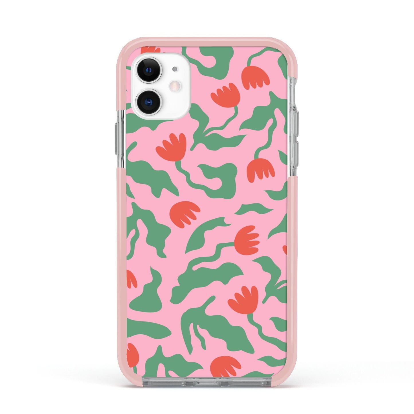 Simple Floral Apple iPhone 11 in White with Pink Impact Case