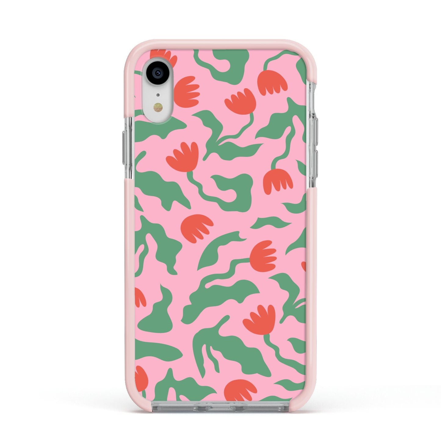 Simple Floral Apple iPhone XR Impact Case Pink Edge on Silver Phone
