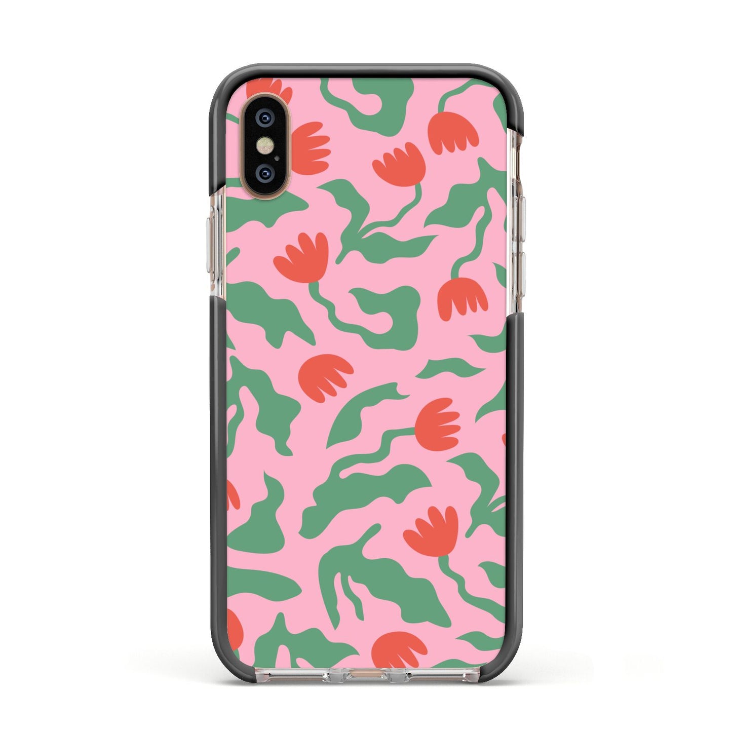 Simple Floral Apple iPhone Xs Impact Case Black Edge on Gold Phone