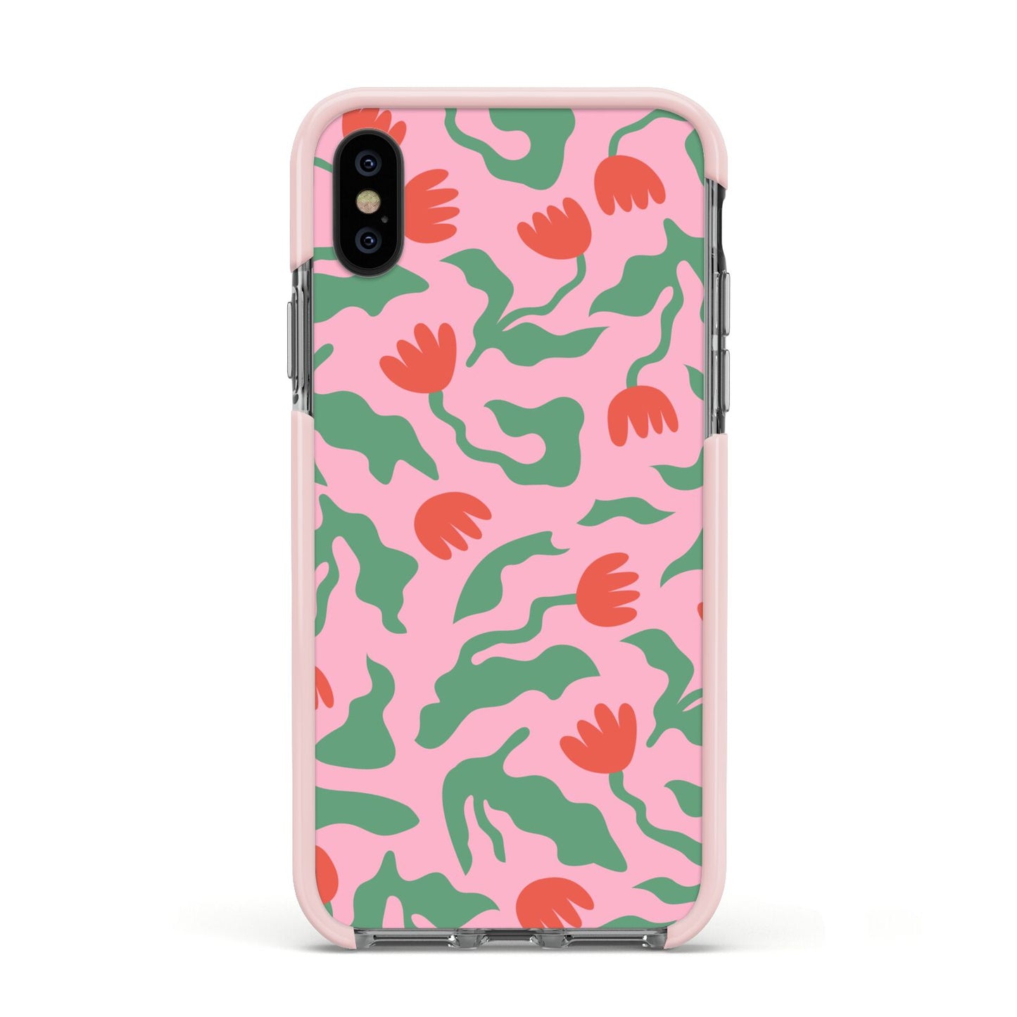 Simple Floral Apple iPhone Xs Impact Case Pink Edge on Black Phone
