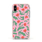 Simple Floral Apple iPhone Xs Impact Case Pink Edge on Silver Phone