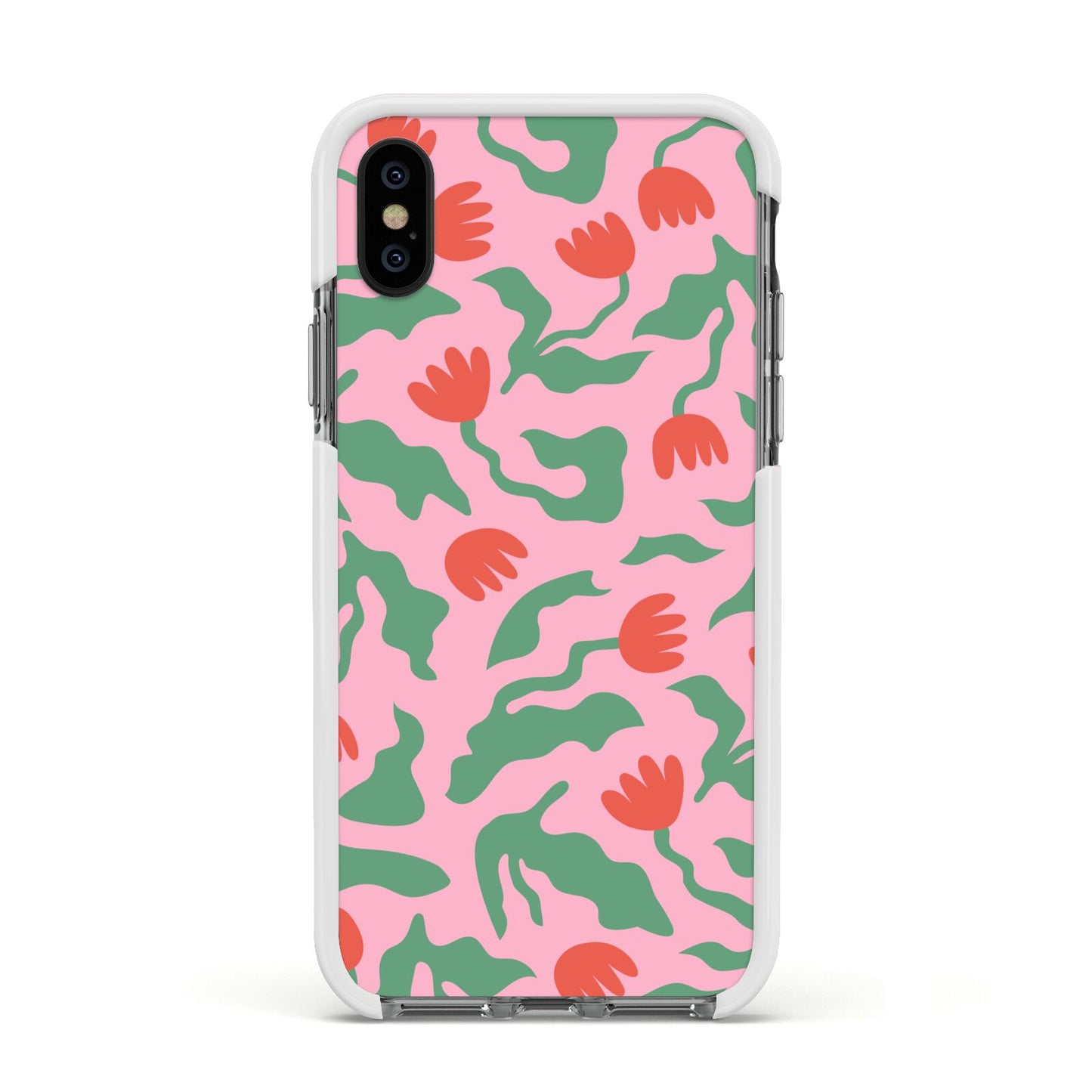 Simple Floral Apple iPhone Xs Impact Case White Edge on Black Phone