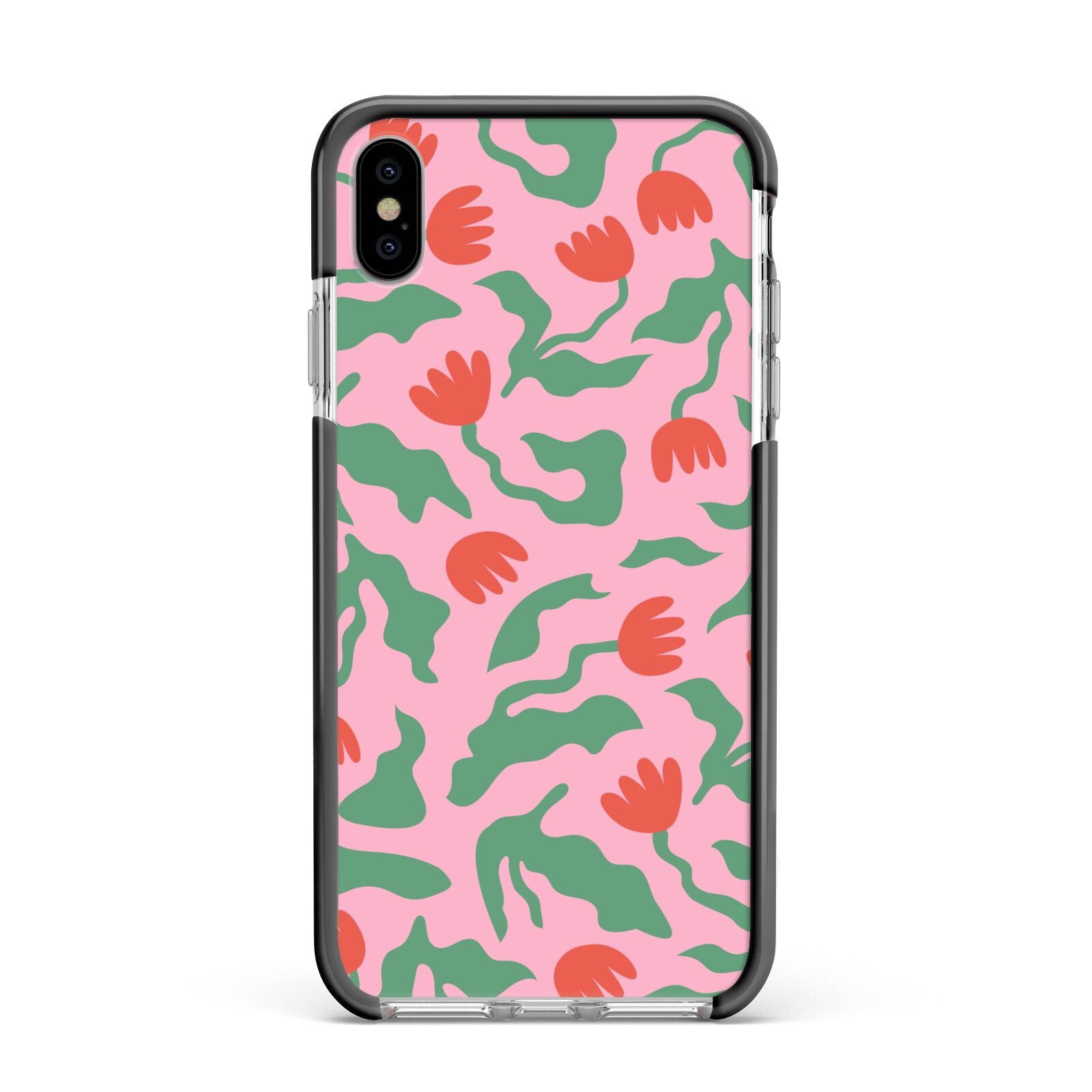 Simple Floral Apple iPhone Xs Max Impact Case Black Edge on Silver Phone