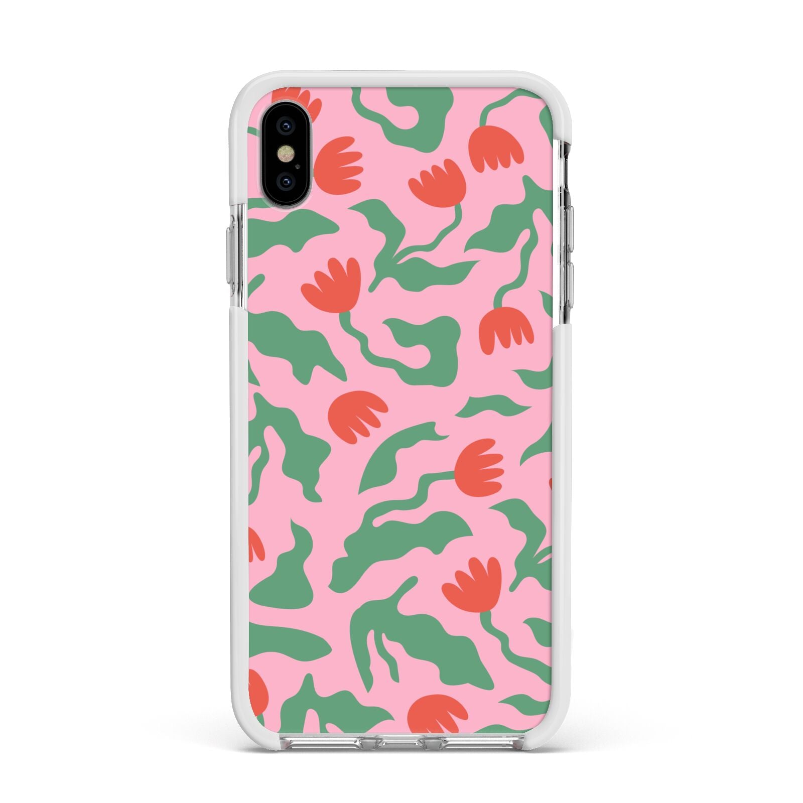 Simple Floral Apple iPhone Xs Max Impact Case White Edge on Silver Phone