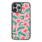 Simple Floral iPhone 13 Pro Max Black Impact Case on Silver phone