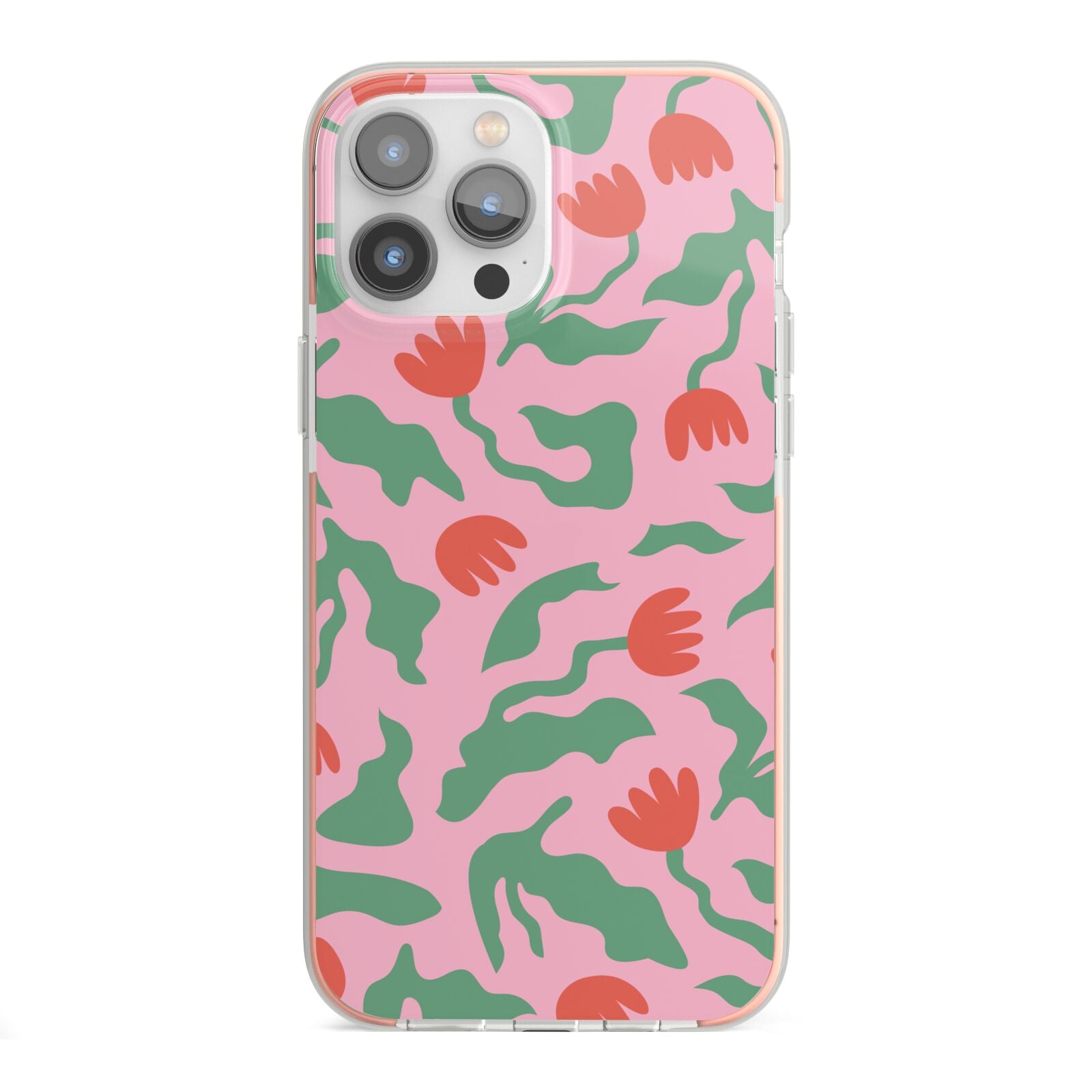 Simple Floral iPhone 13 Pro Max TPU Impact Case with Pink Edges