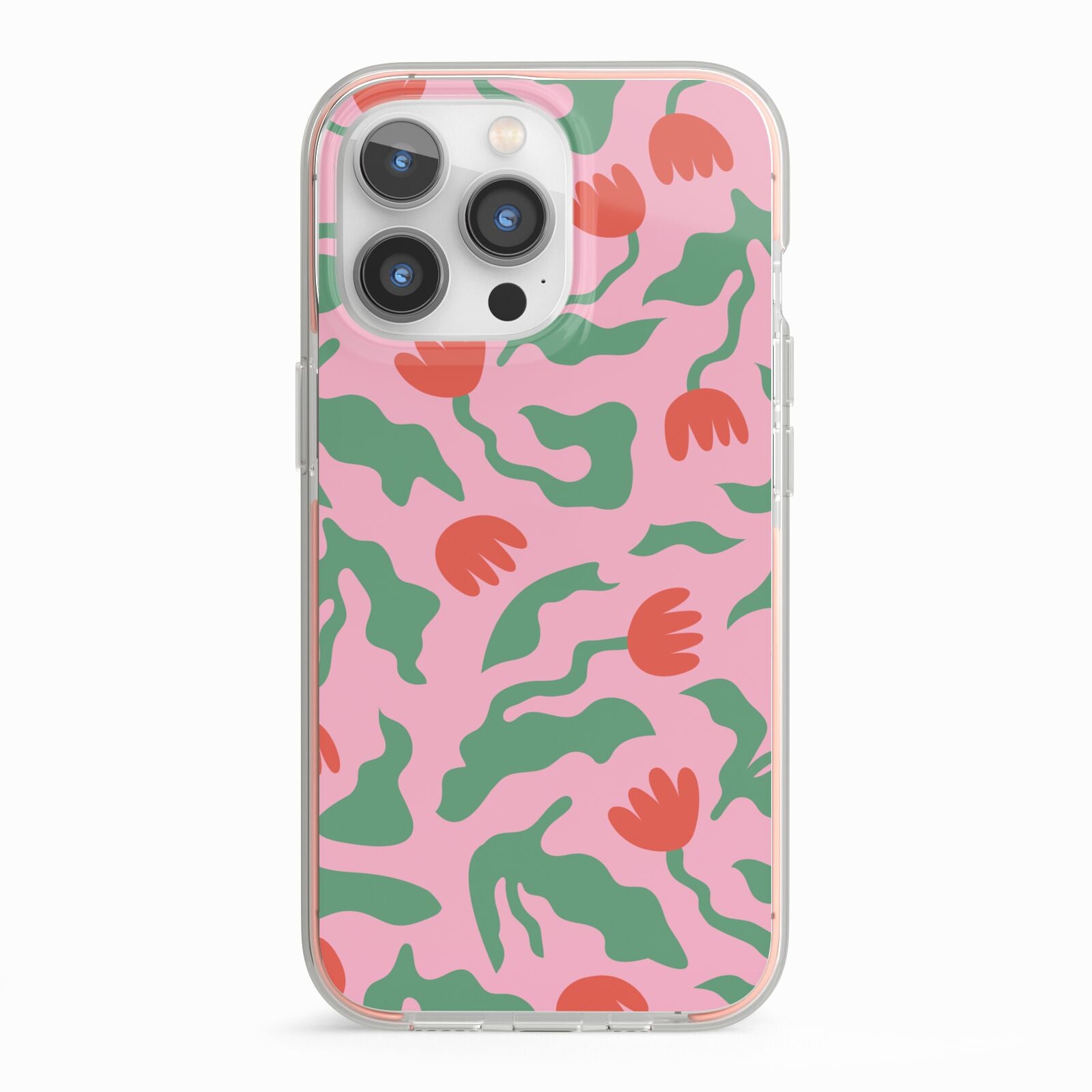 Simple Floral iPhone 13 Pro TPU Impact Case with Pink Edges