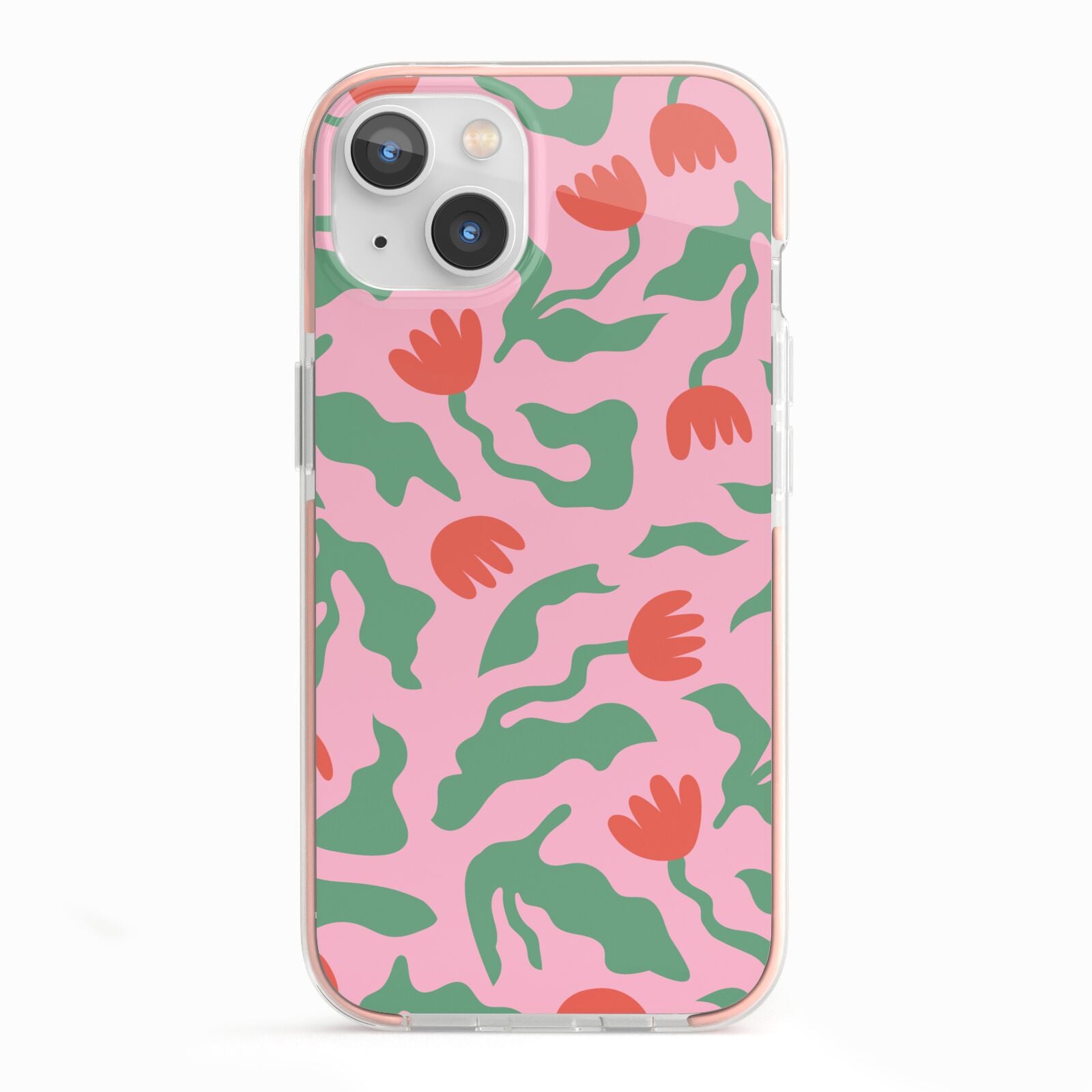 Simple Floral iPhone 13 TPU Impact Case with Pink Edges
