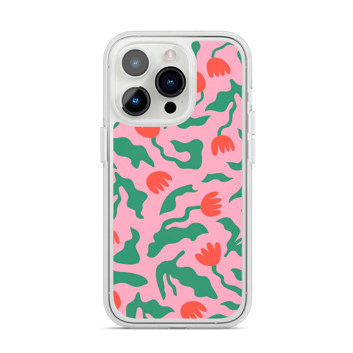Simple Floral iPhone 14 Pro Clear Tough Case Silver