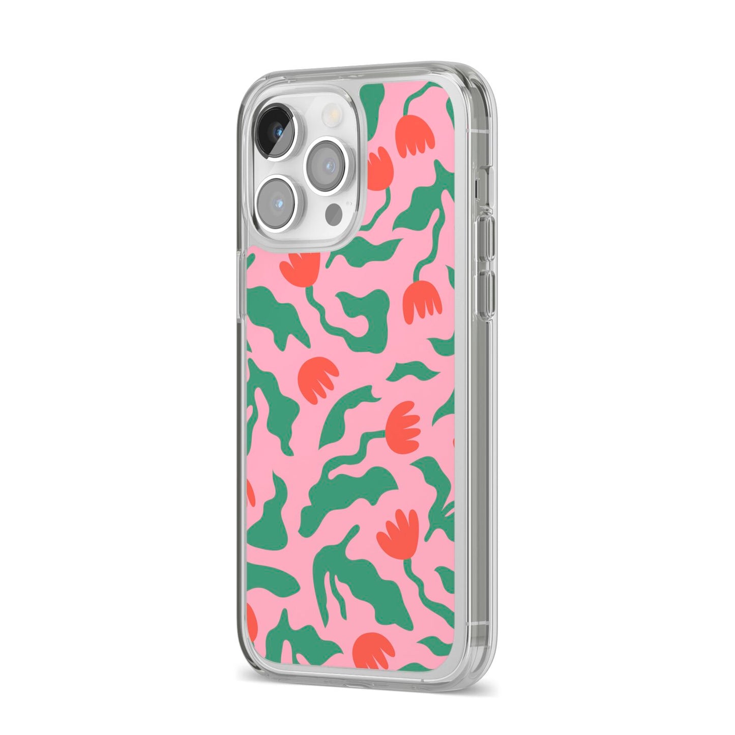Simple Floral iPhone 14 Pro Max Clear Tough Case Silver Angled Image