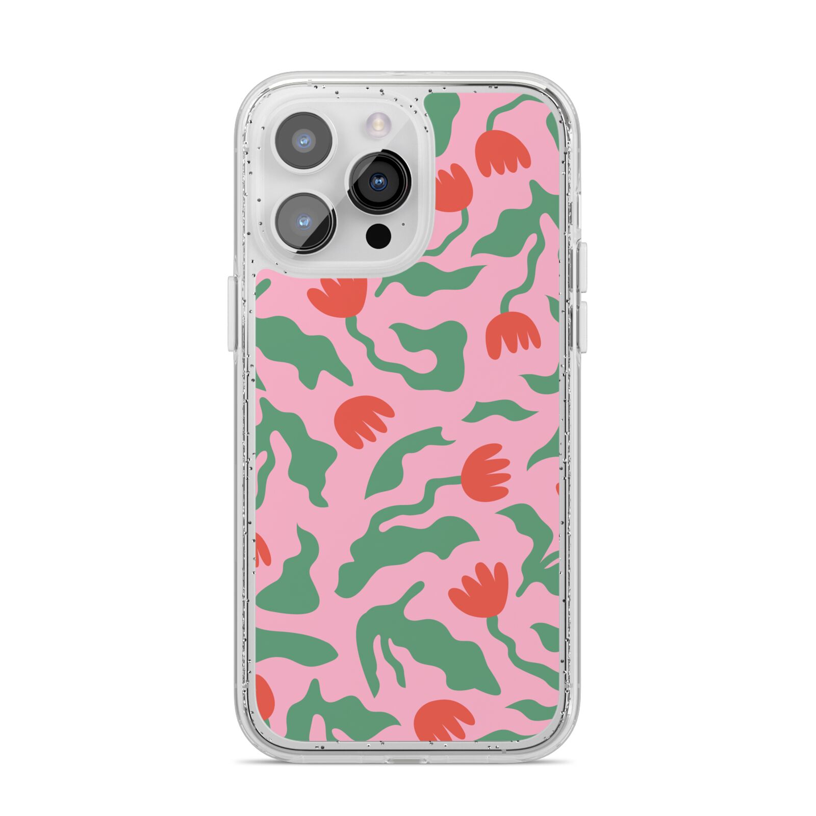 Simple Floral iPhone 14 Pro Max Glitter Tough Case Silver