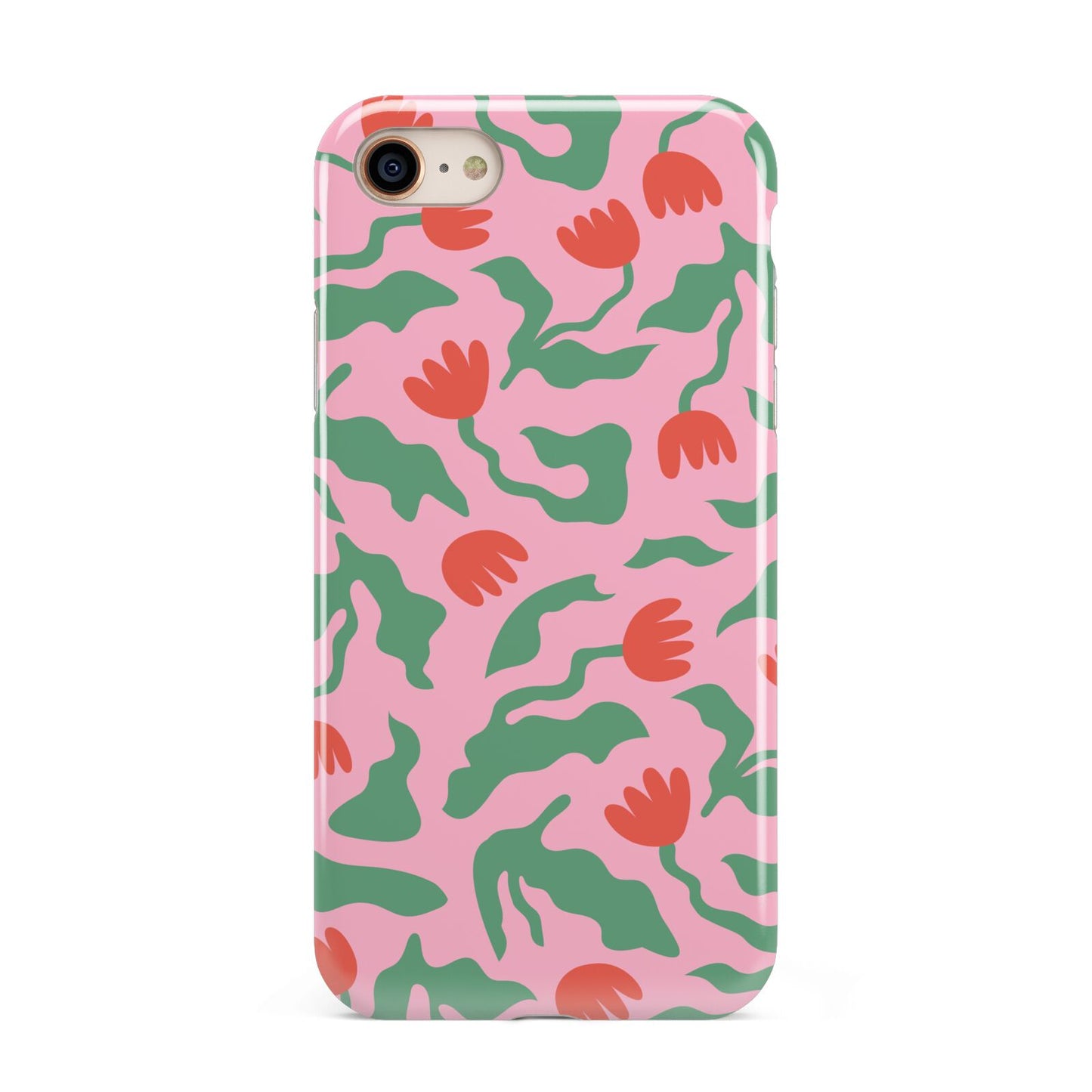 Simple Floral iPhone 8 3D Tough Case on Gold Phone