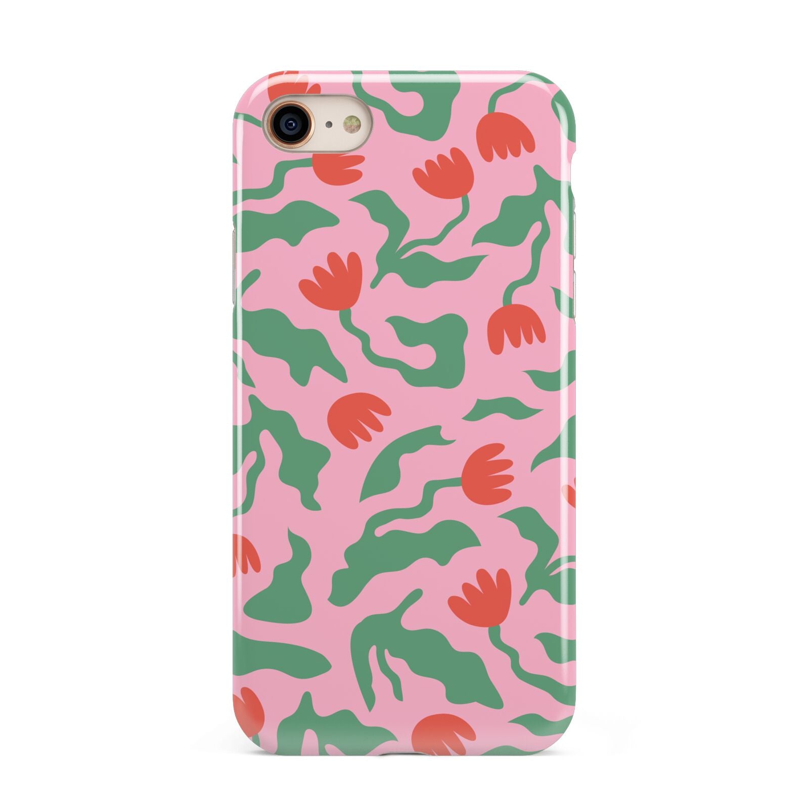 Simple Floral iPhone 8 3D Tough Case on Gold Phone