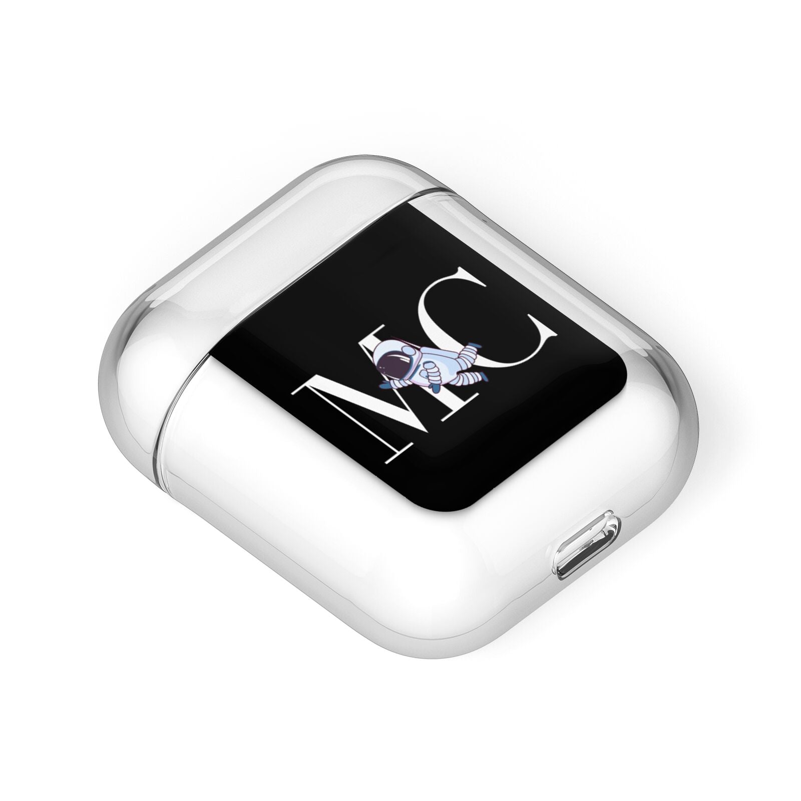 Simple Personalised Astronaut with Initials AirPods Case Laid Flat