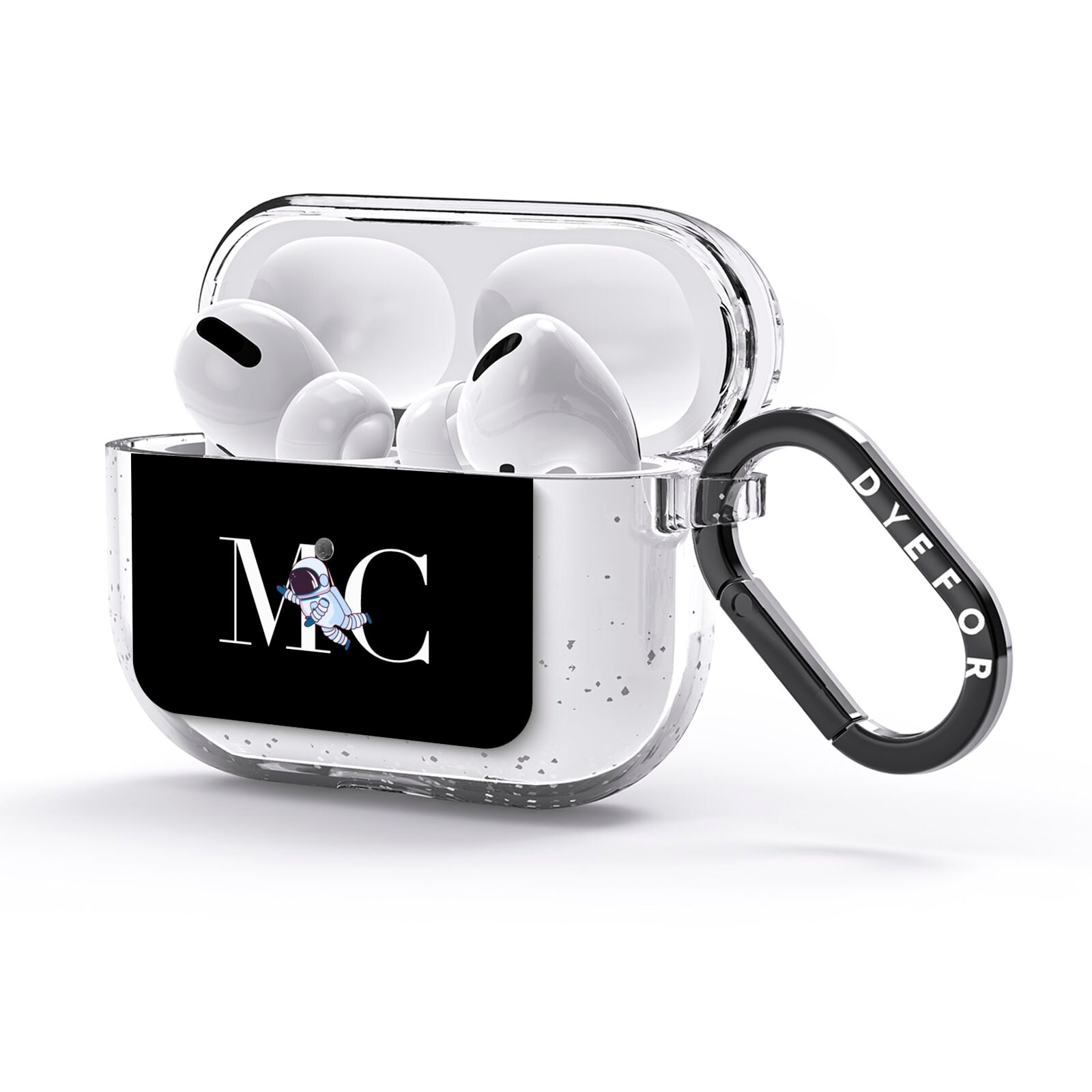 Simple Personalised Astronaut with Initials AirPods Glitter Case 3rd Gen Side Image