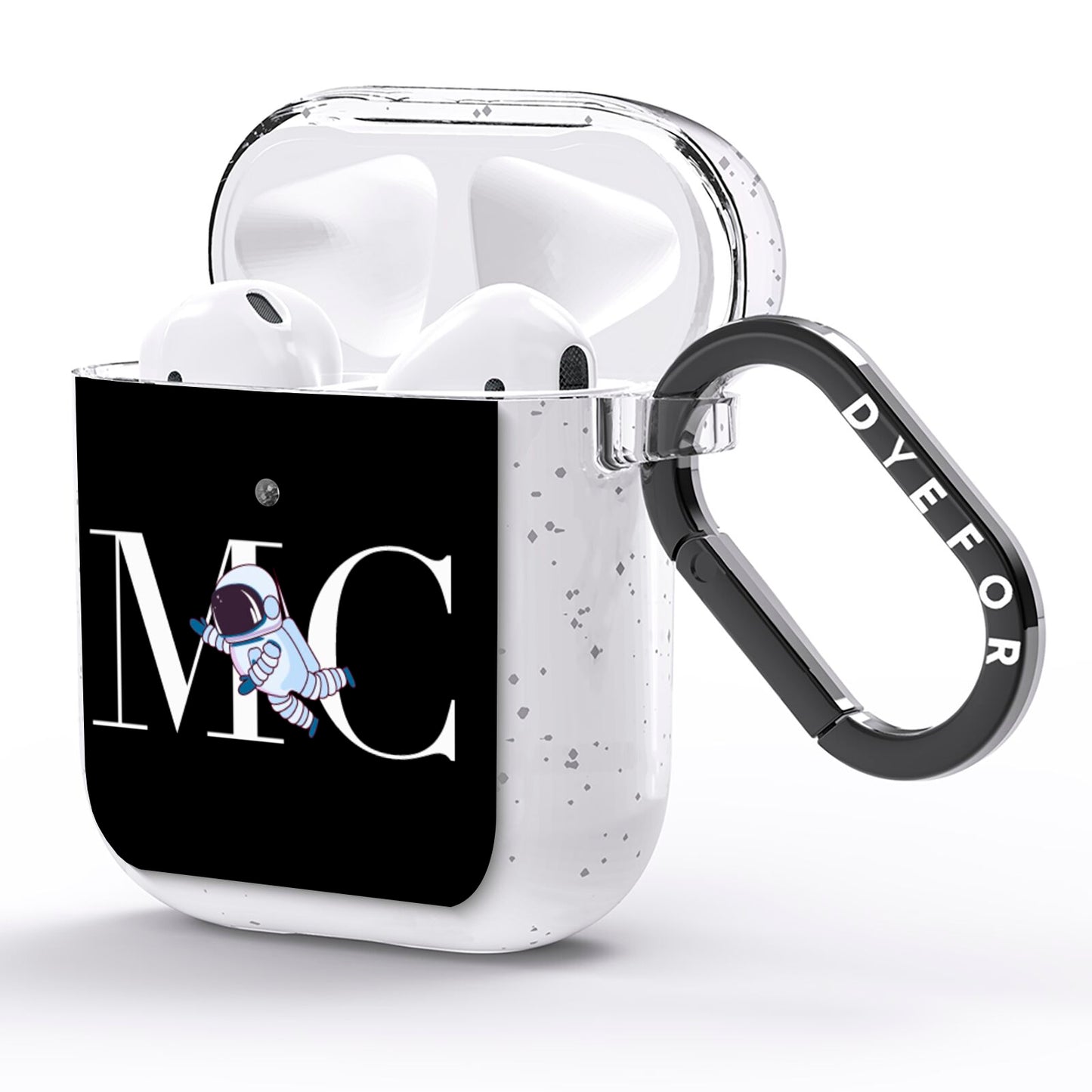 Simple Personalised Astronaut with Initials AirPods Glitter Case Side Image
