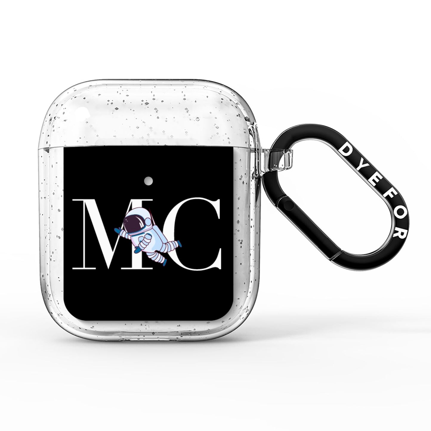 Simple Personalised Astronaut with Initials AirPods Glitter Case