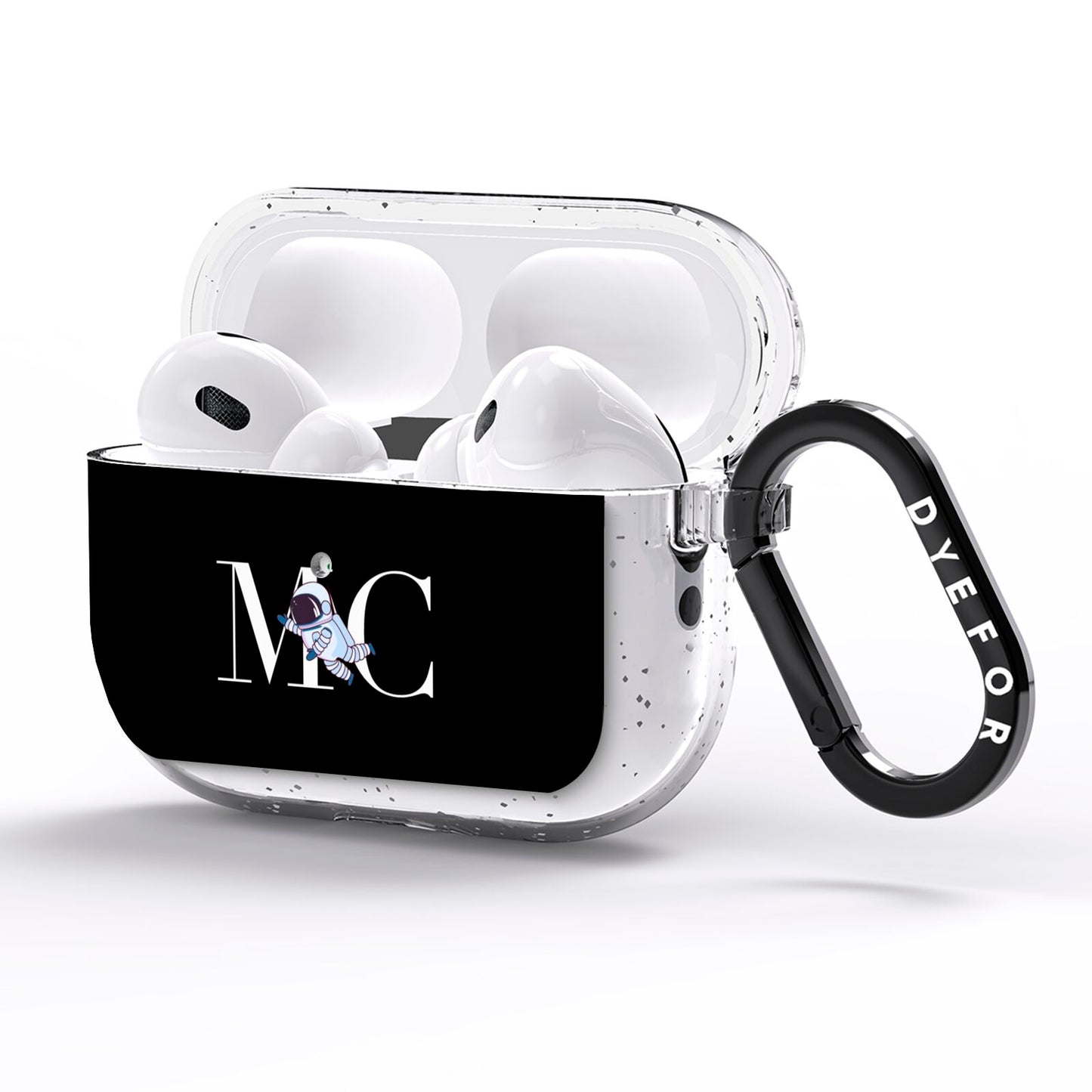 Simple Personalised Astronaut with Initials AirPods Pro Glitter Case Side Image