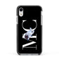 Simple Personalised Astronaut with Initials Apple iPhone XR Impact Case Black Edge on Silver Phone