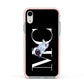 Simple Personalised Astronaut with Initials Apple iPhone XR Impact Case Pink Edge on Silver Phone