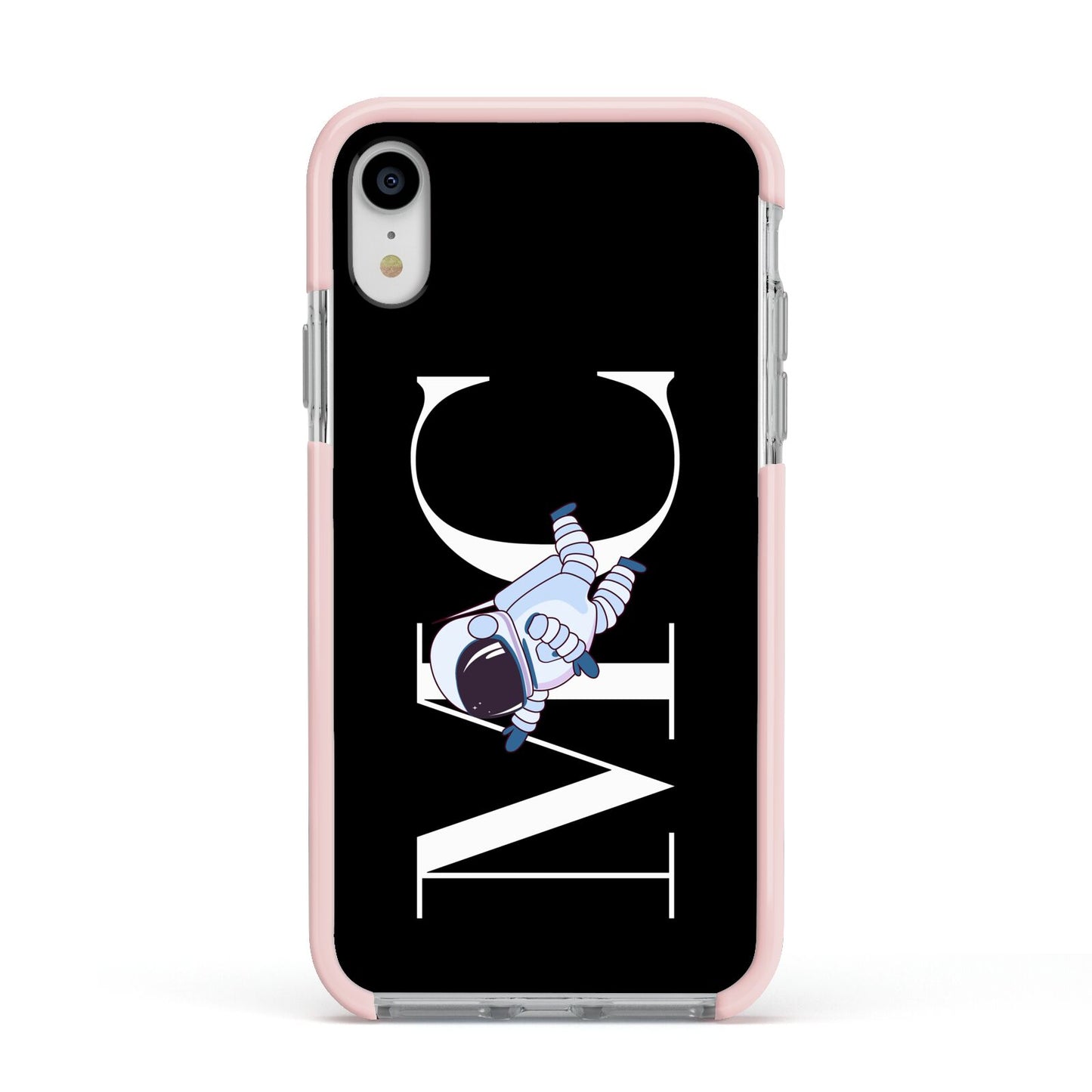 Simple Personalised Astronaut with Initials Apple iPhone XR Impact Case Pink Edge on Silver Phone