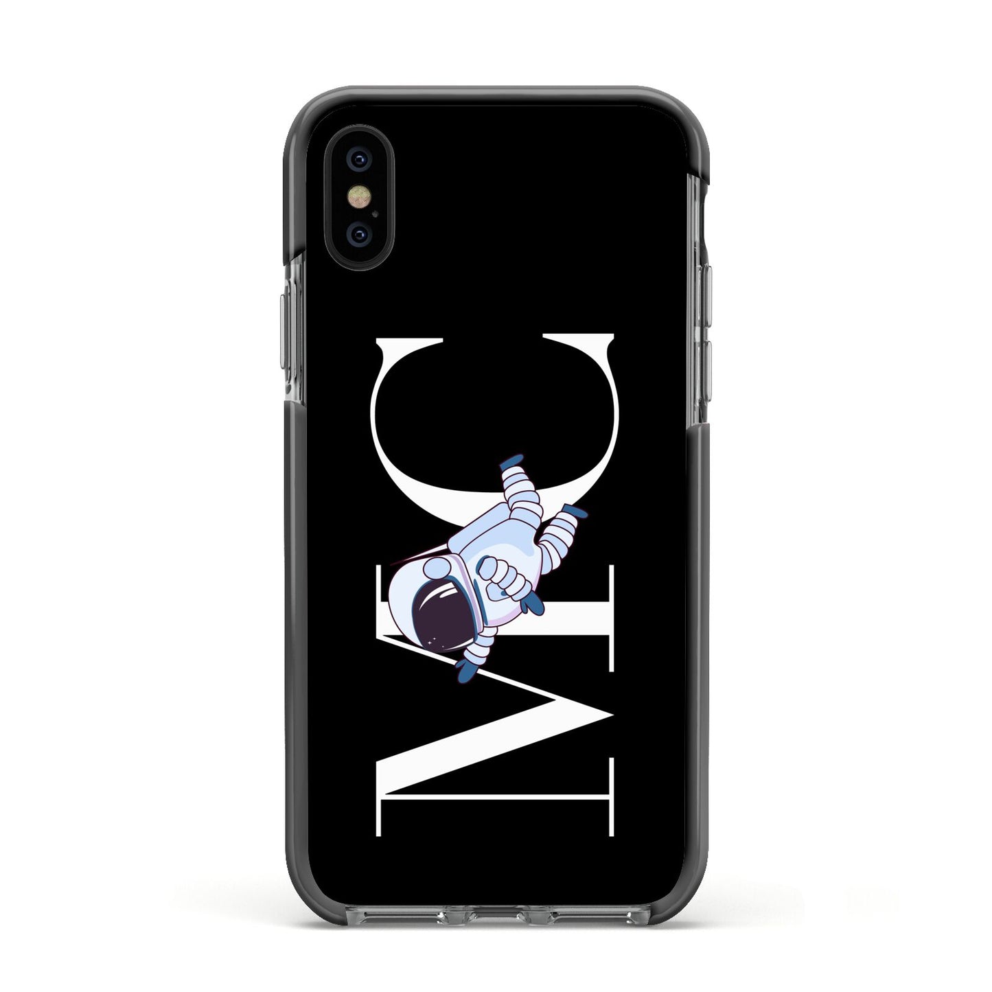 Simple Personalised Astronaut with Initials Apple iPhone Xs Impact Case Black Edge on Black Phone
