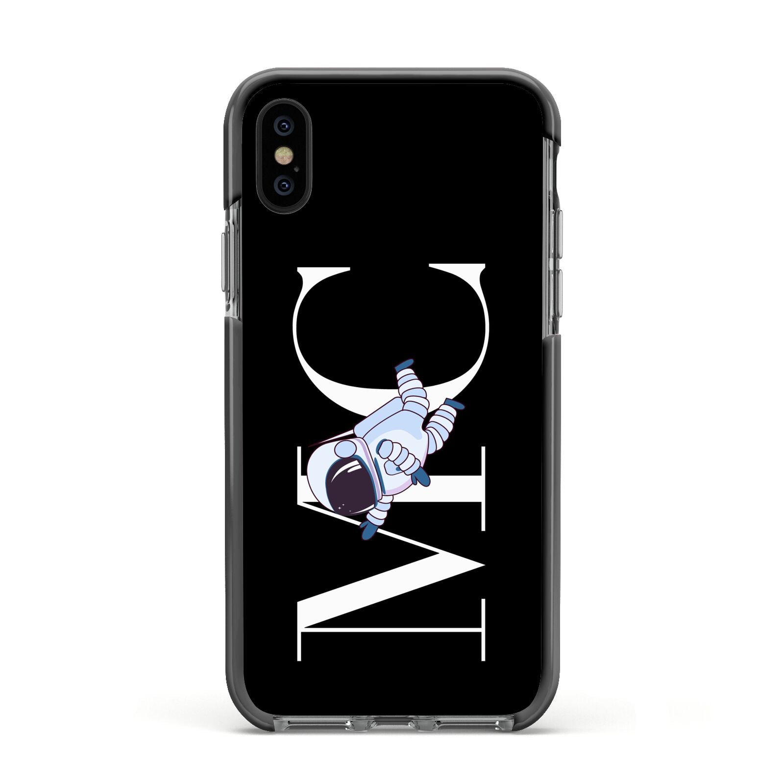 Simple Personalised Astronaut with Initials Apple iPhone Xs Impact Case Black Edge on Black Phone
