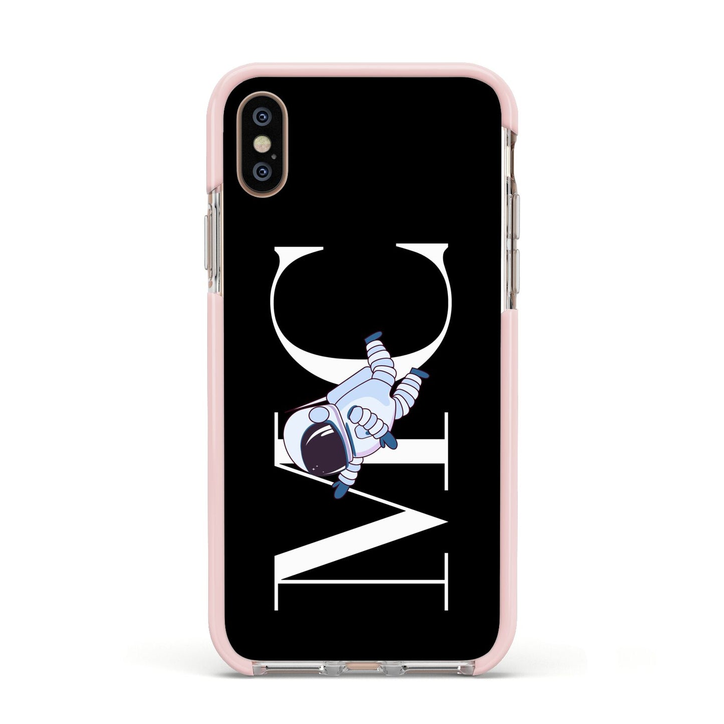 Simple Personalised Astronaut with Initials Apple iPhone Xs Impact Case Pink Edge on Gold Phone