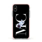 Simple Personalised Astronaut with Initials Apple iPhone Xs Impact Case Pink Edge on Silver Phone