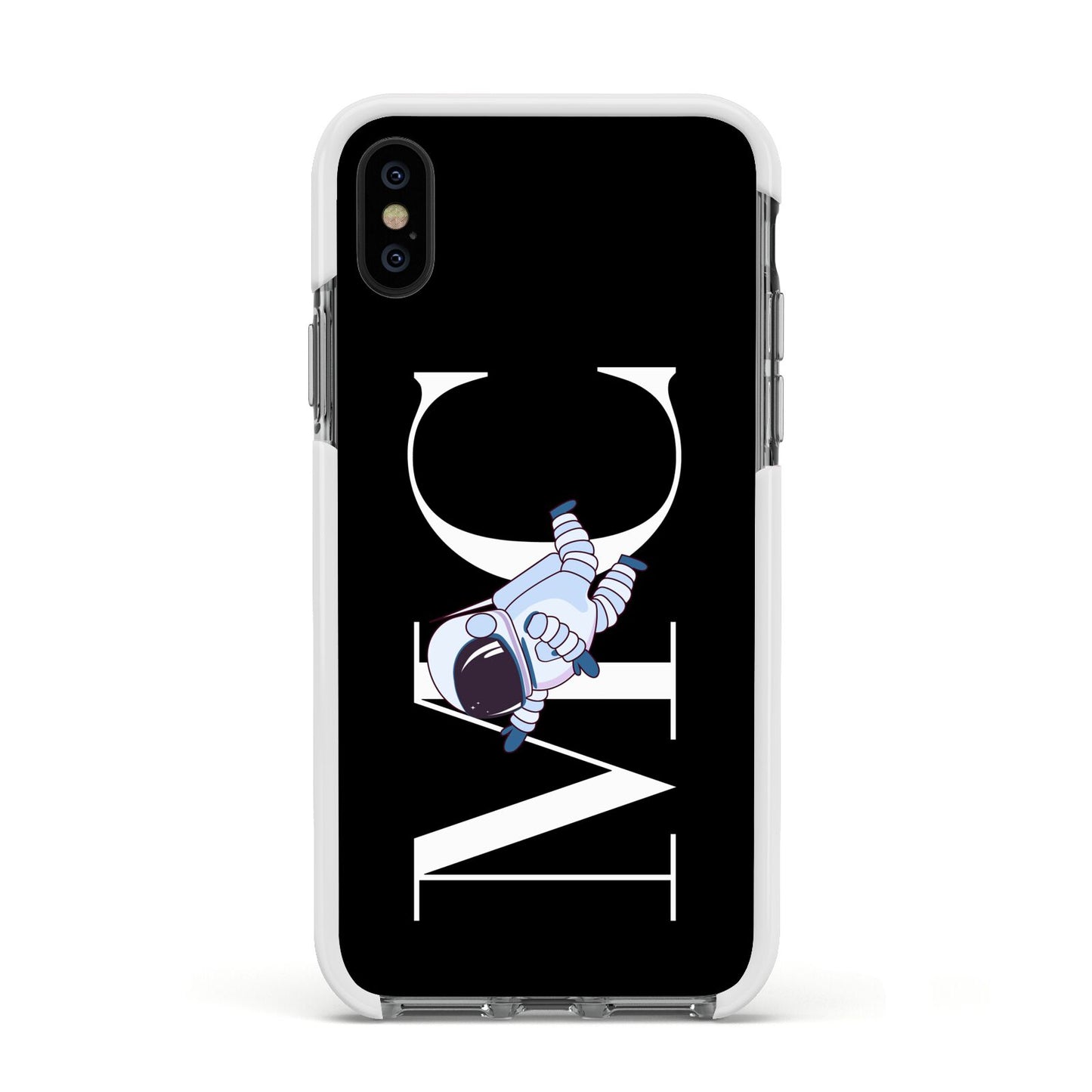 Simple Personalised Astronaut with Initials Apple iPhone Xs Impact Case White Edge on Black Phone