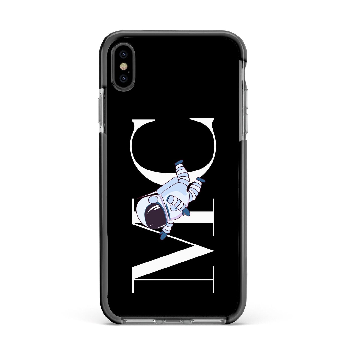 Simple Personalised Astronaut with Initials Apple iPhone Xs Max Impact Case Black Edge on Black Phone