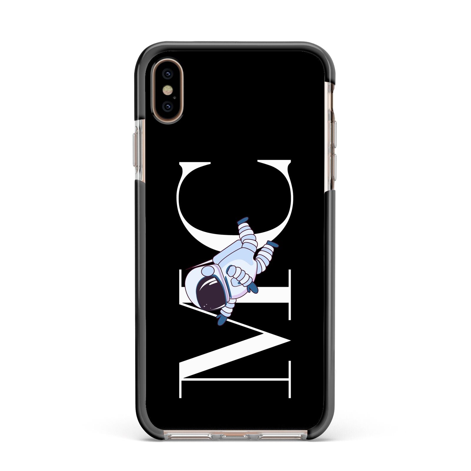 Simple Personalised Astronaut with Initials Apple iPhone Xs Max Impact Case Black Edge on Gold Phone