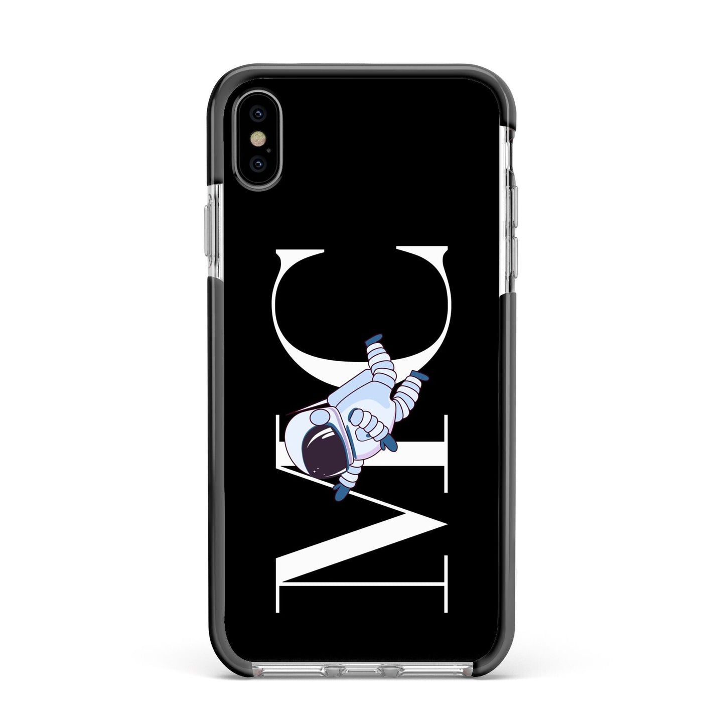 Simple Personalised Astronaut with Initials Apple iPhone Xs Max Impact Case Black Edge on Silver Phone