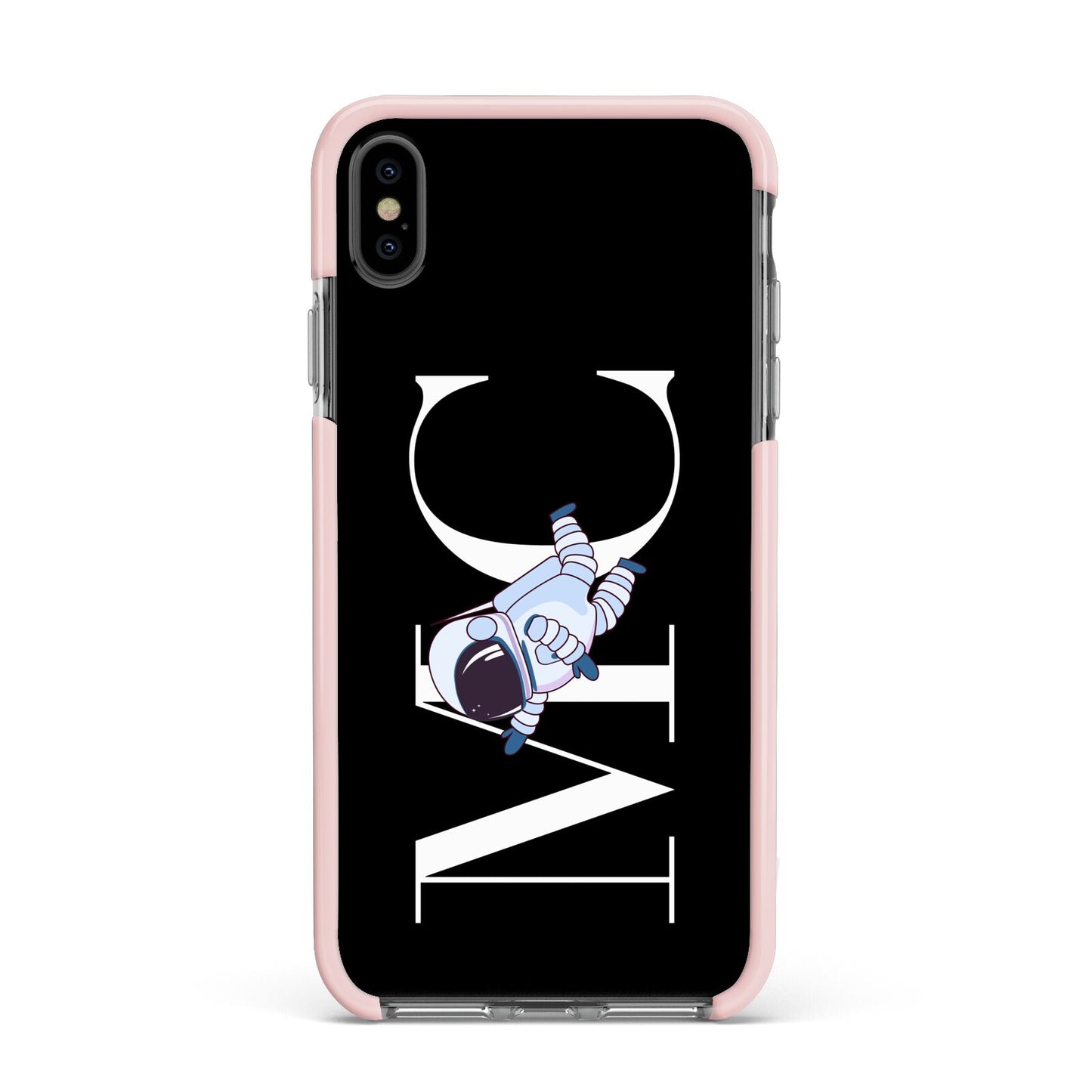 Simple Personalised Astronaut with Initials Apple iPhone Xs Max Impact Case Pink Edge on Black Phone