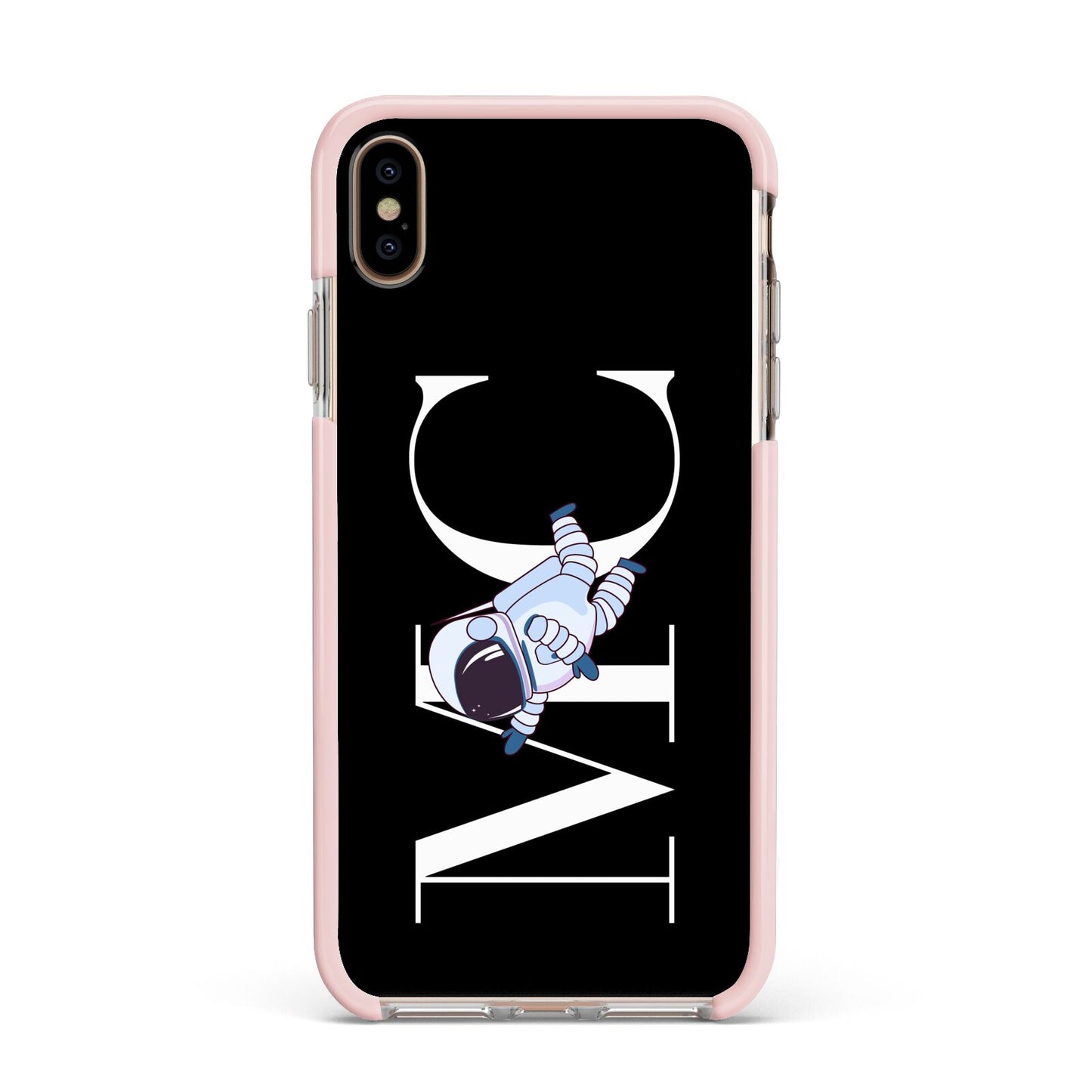 Simple Personalised Astronaut with Initials Apple iPhone Xs Max Impact Case Pink Edge on Gold Phone
