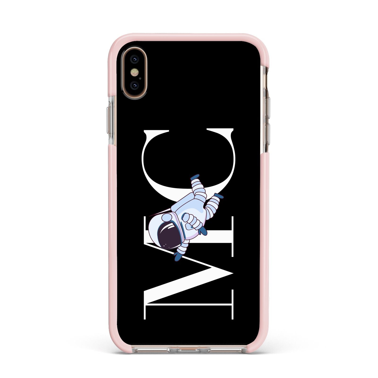Simple Personalised Astronaut with Initials Apple iPhone Xs Max Impact Case Pink Edge on Gold Phone