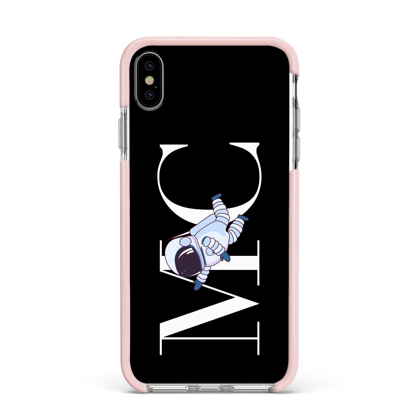 Simple Personalised Astronaut with Initials Apple iPhone Xs Max Impact Case Pink Edge on Silver Phone