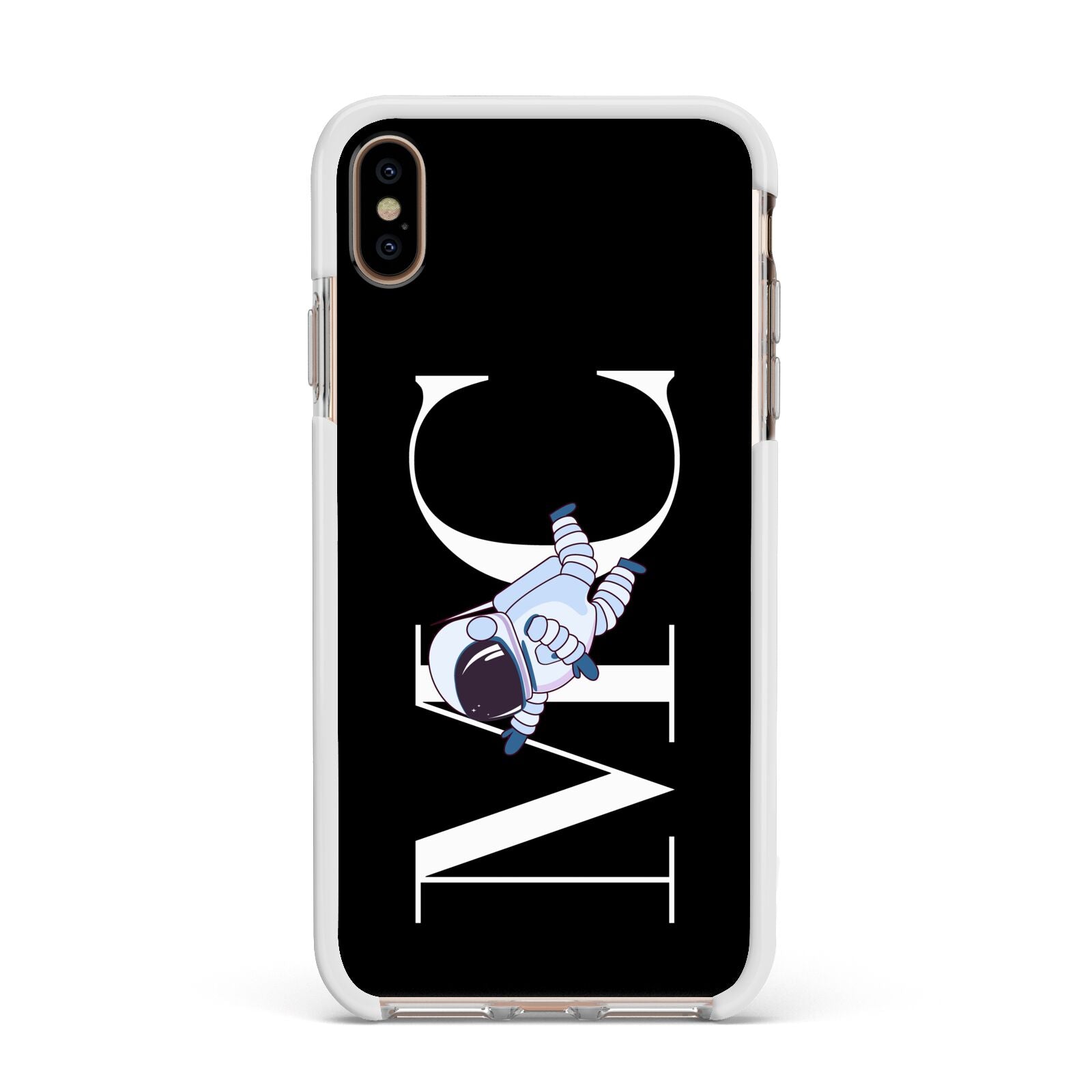 Simple Personalised Astronaut with Initials Apple iPhone Xs Max Impact Case White Edge on Gold Phone